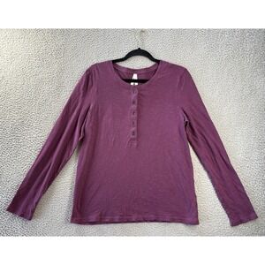 PACT Henley Shirt Womens Large Purple Thermal Organic Cotton LS Button